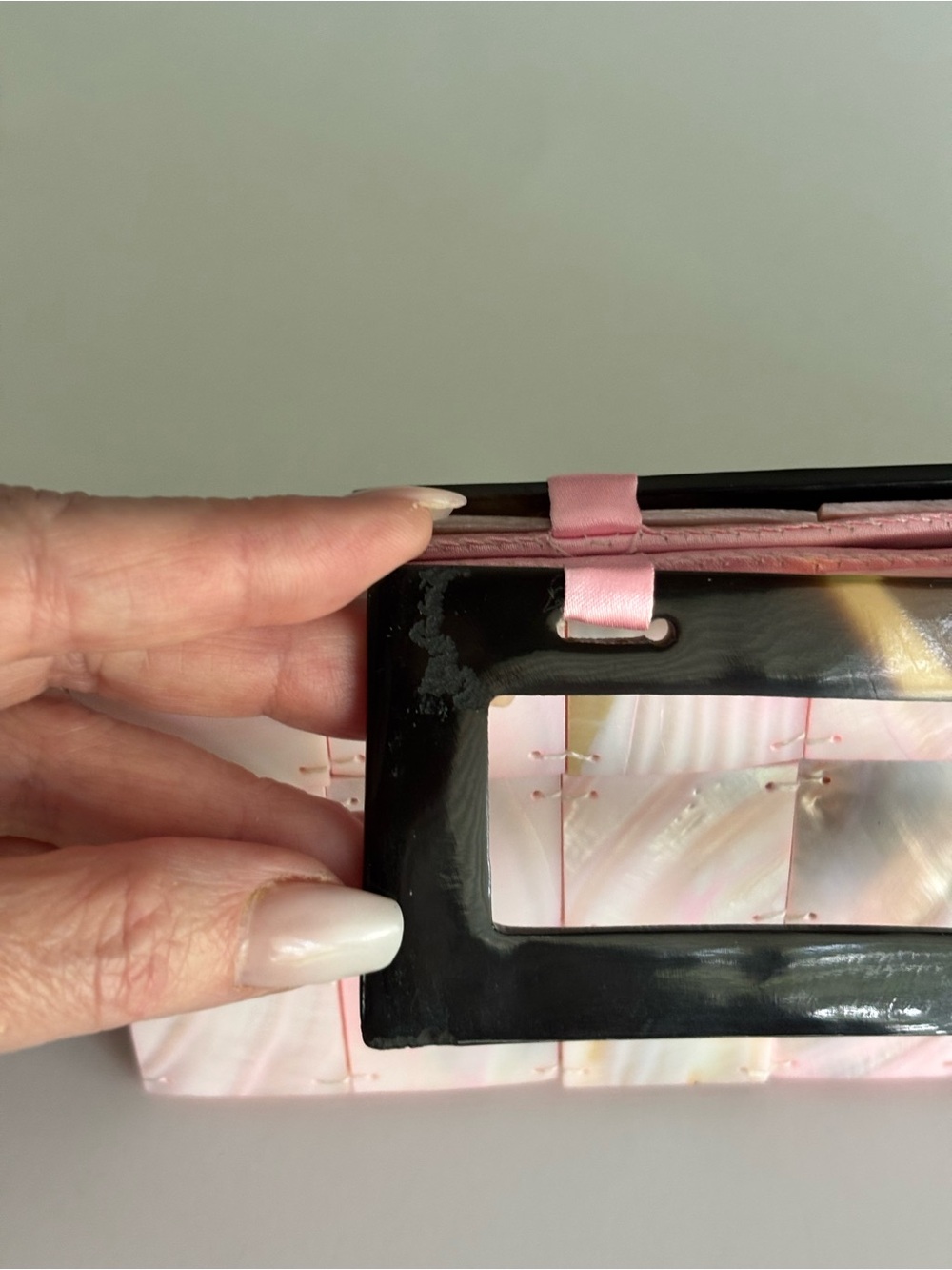 Pink Iridescent Shell Tile Mini Bag with Rectangular Handle - Picture 11 of 11